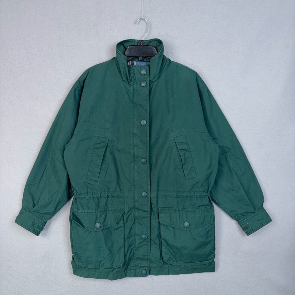 Eddie Bauer Field Jacket Womens Medium Green Wool Plaid Lined Barn Coat Gorpcore